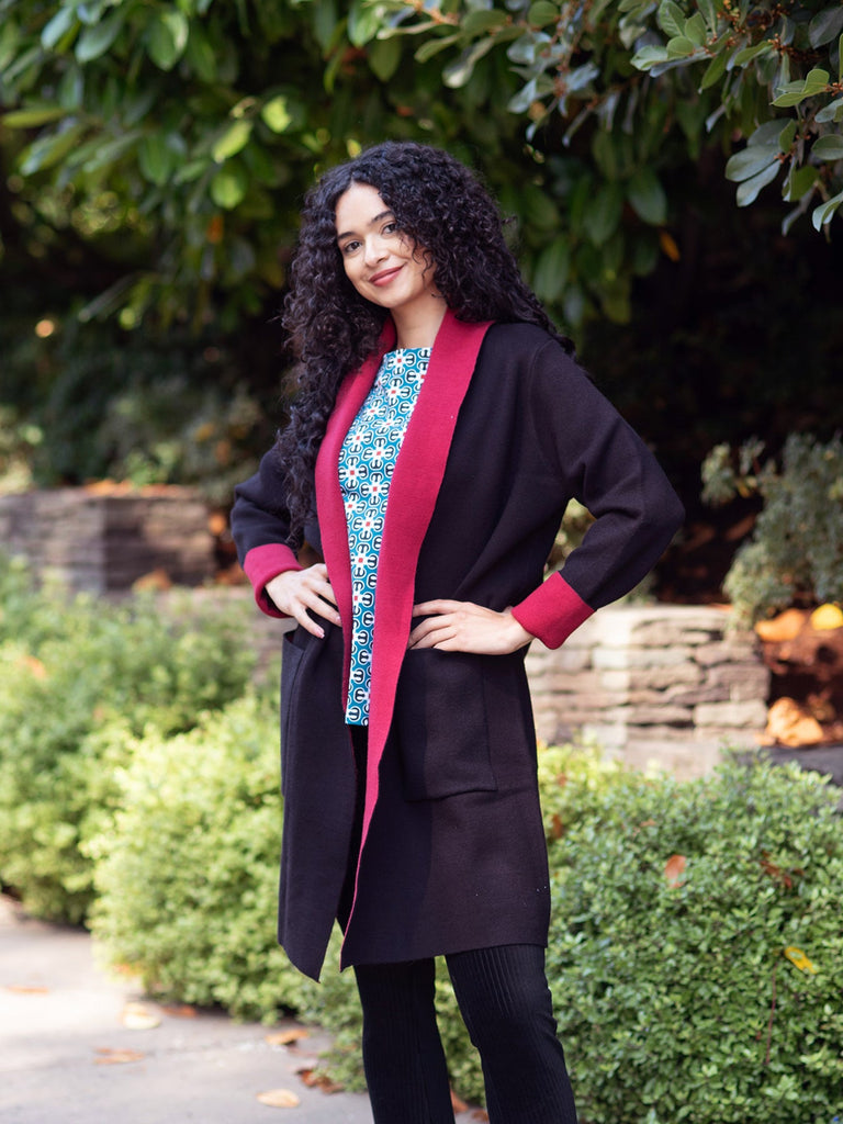 CASSANDRA cardigan Black/Red - Lesley Evers-22W45-1-Best Seller-burgundy wave outfit