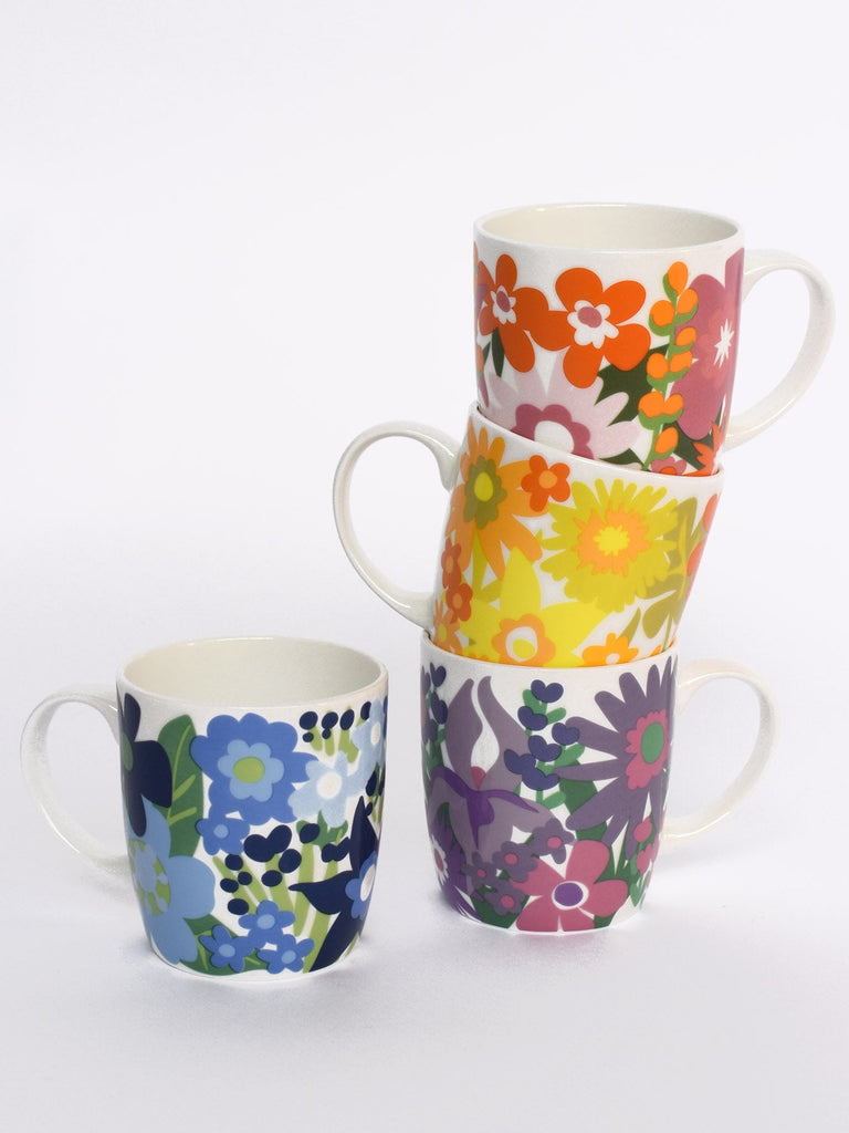 CERAMIC MUGS set of 4 Flower Power - Lesley Evers-china mug-coffee cup-coffee mug
