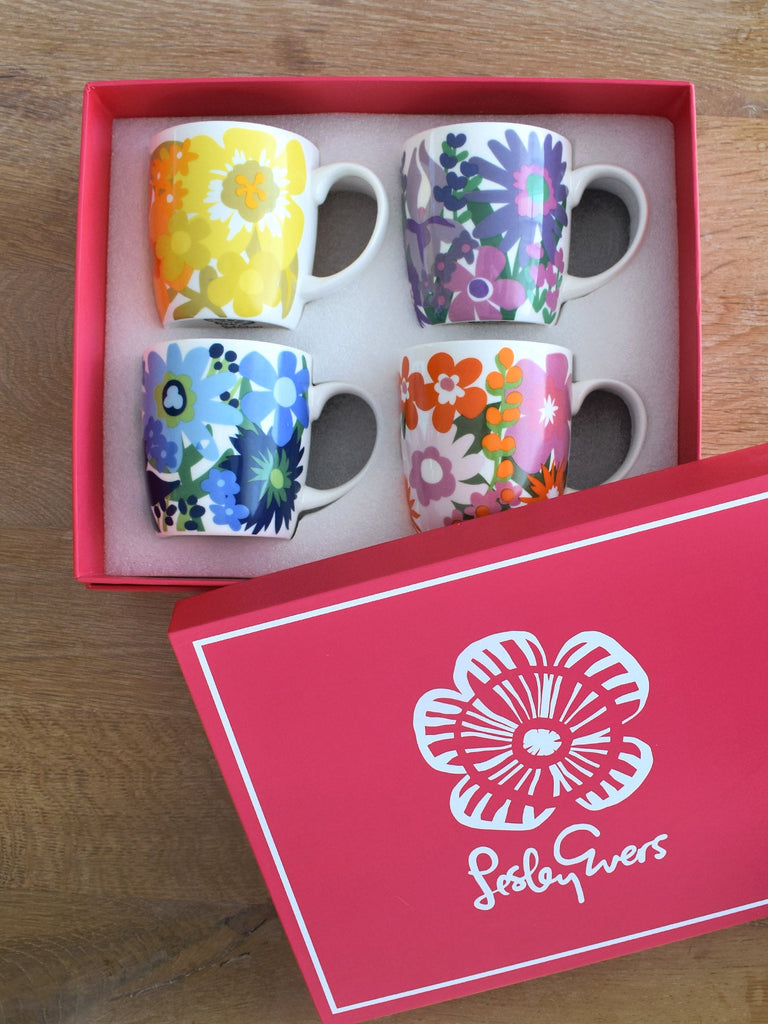 CERAMIC MUGS set of 4 Flower Power - Lesley Evers-china mug-coffee cup-coffee mug