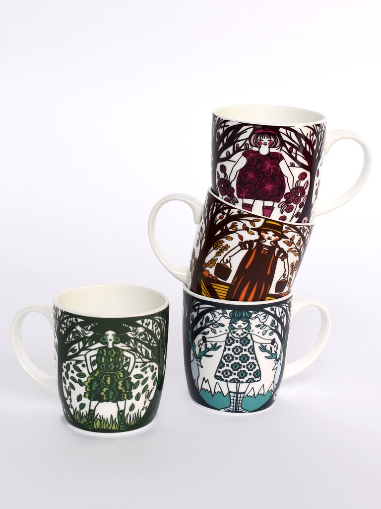 CERAMIC MUGS set of 4 Forest Girls - Lesley Evers-china mug-coffee cup-coffee mug