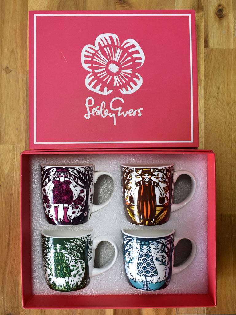 CERAMIC MUGS set of 4 Forest Girls - Lesley Evers-china mug-coffee cup-coffee mug