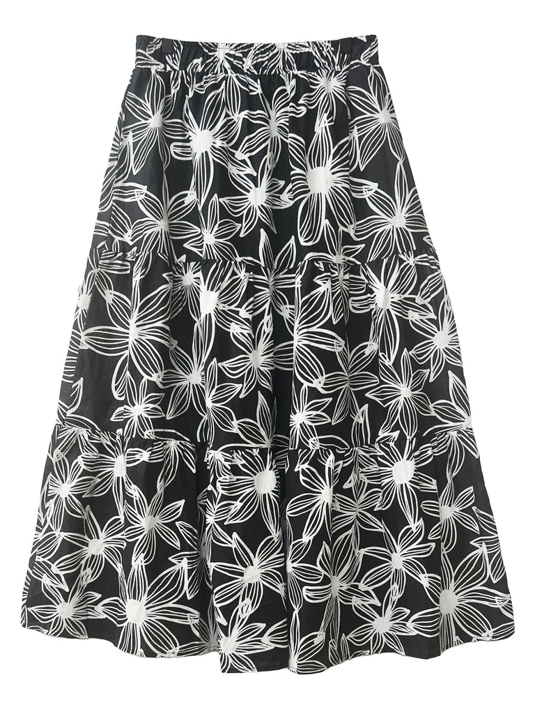 CLAUDIA maxi skirt Flower Lines Black - Lesley Evers-Black-black skirt-Flower Lines