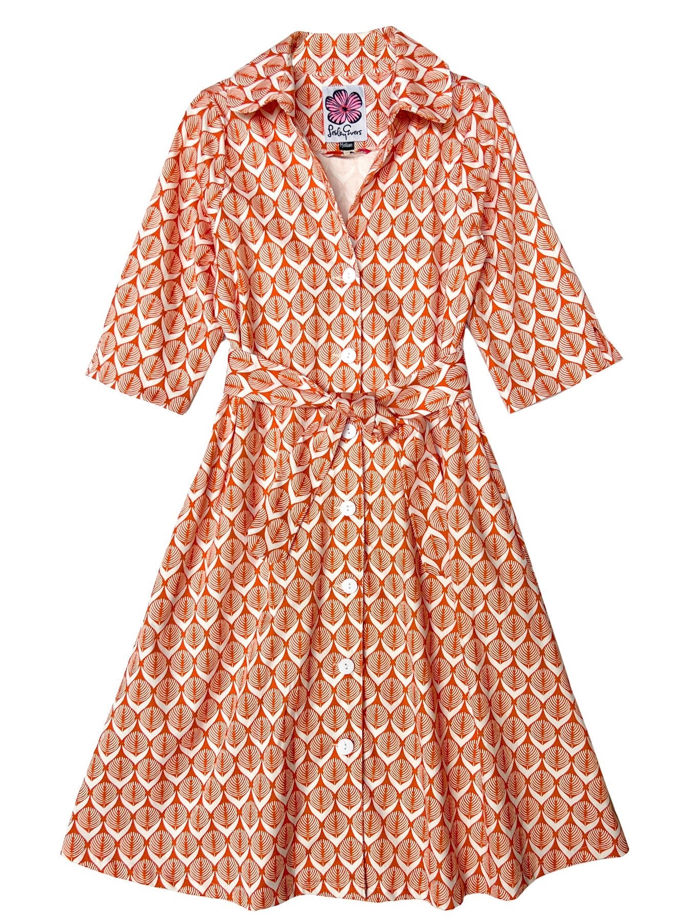 CLEMENTINE shirtdress Danish Flower Orange - Lesley Evers-A-line-Clementine-Dress