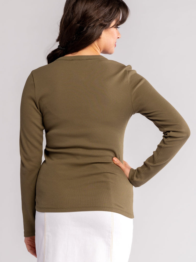 CORA henley tee Dark Olive Rib - Lesley Evers-Best Seller-Shop-Shop/All Products