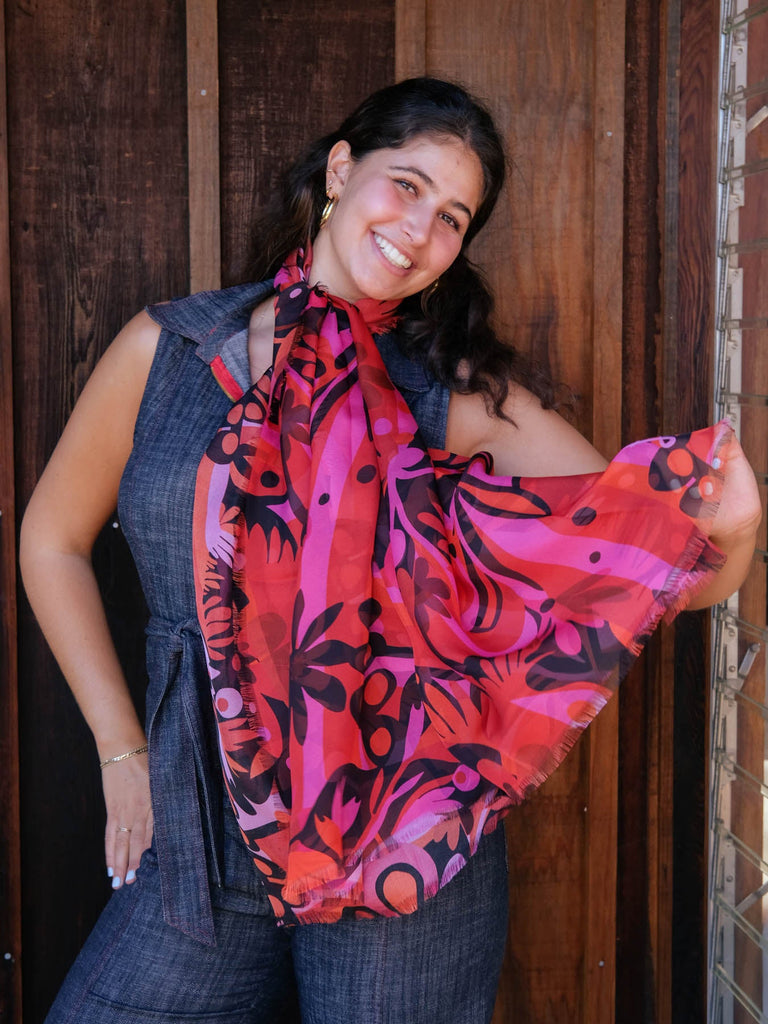 ESME silk scarf Kalamazoo Red - Lesley Evers-silk--