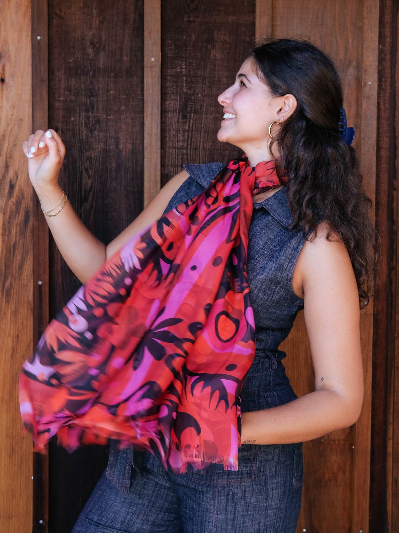 ESME silk scarf Kalamazoo Red - Lesley Evers-silk--