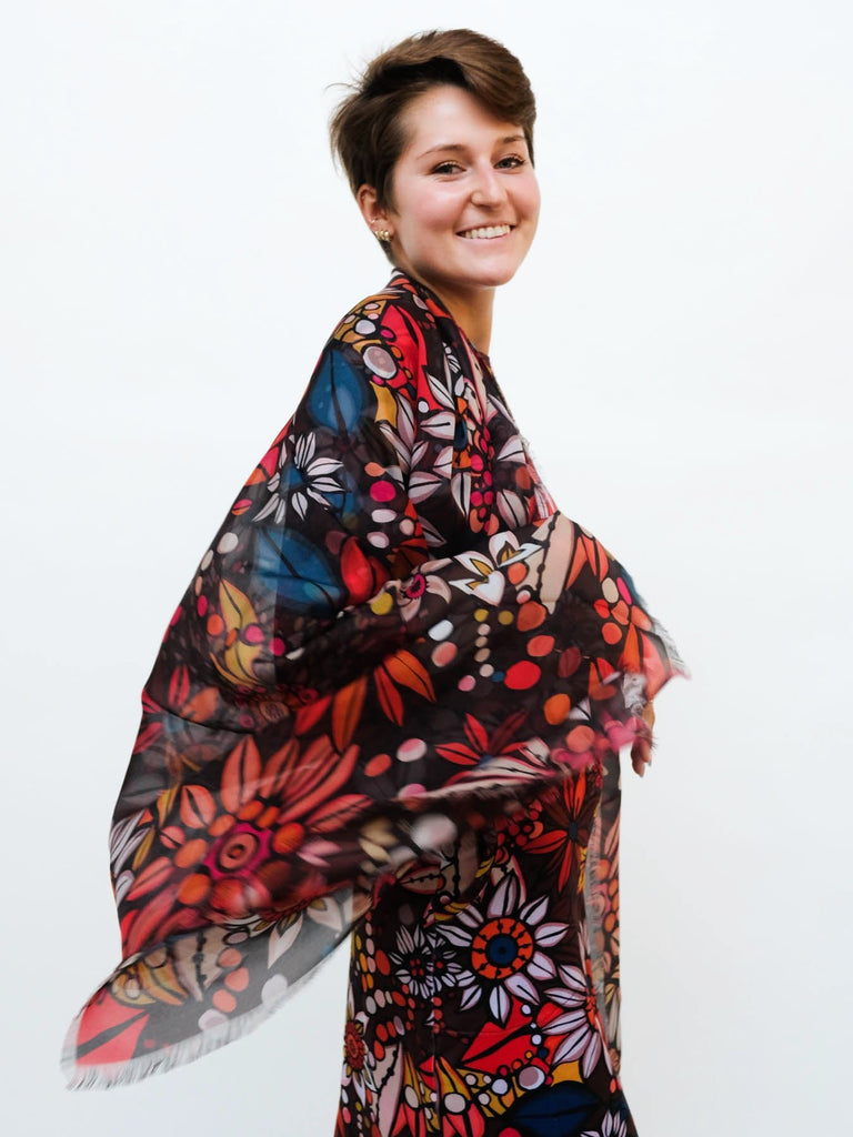 ESME silk scarf Vintage Floral Brown - Lesley Evers-silk--