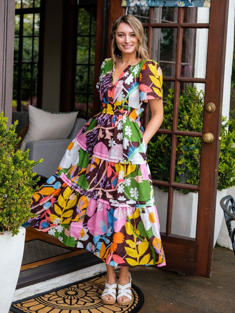 GENEVIEVE dress Meadow Flower Brown - Lesley Evers-Best Seller-Dress-easter dress