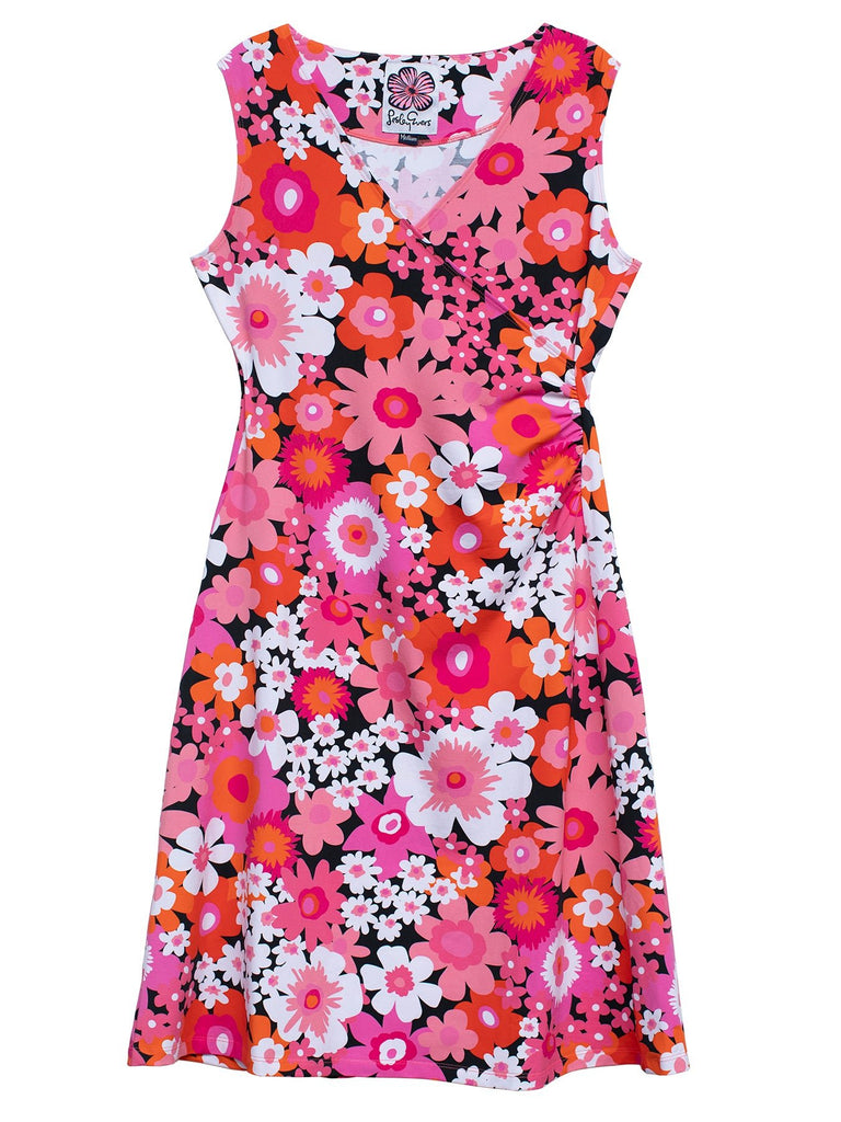 GINA dress Flower Power Pink - Lesley Evers-cotton dress-Dress-faux wrap
