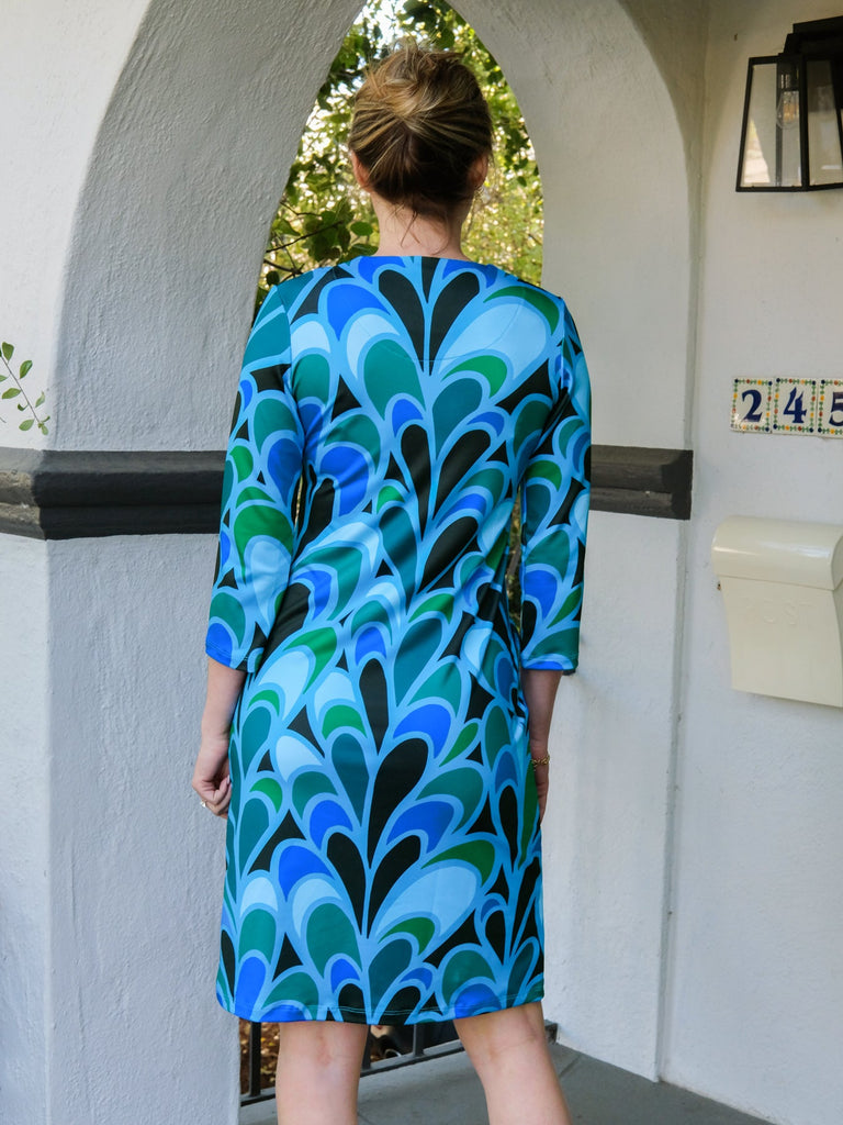 GINGER dress Blue Plumes - Lesley Evers-Black-Blue-Dress