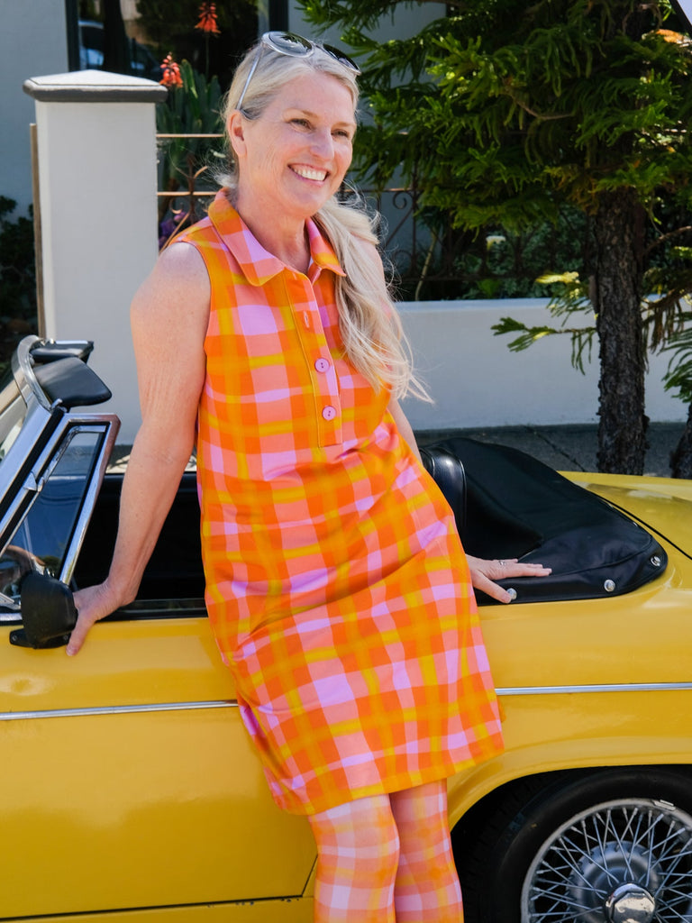 HALEY Sherbet Plaid - Lesley Evers-Dress-orange-orange dress