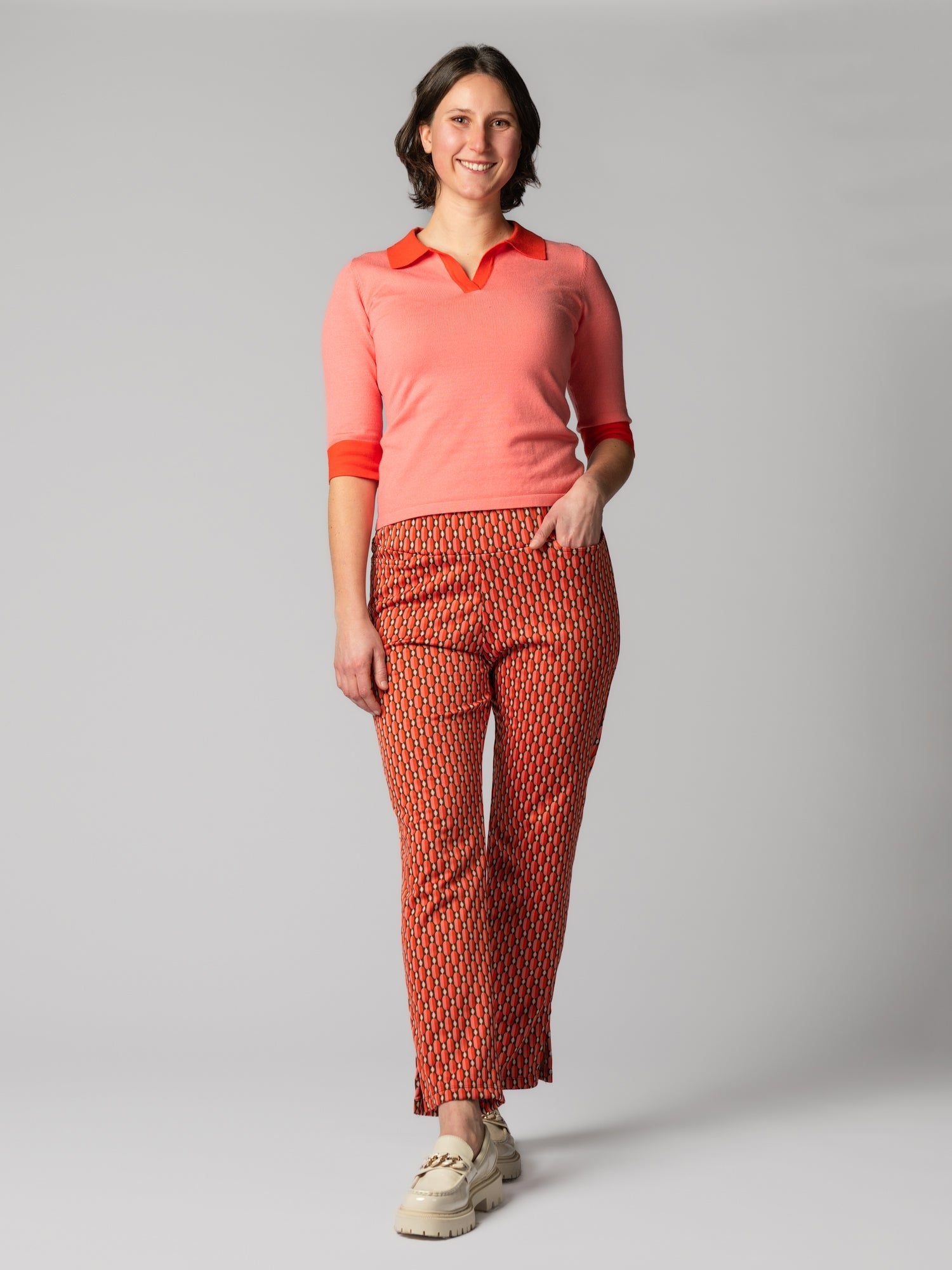 IMOGEN pant Pink and Red Jacquard - Lesley Evers-ankle pant-high waisted-Imogen Pink Capsule