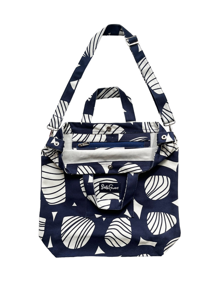 IVY tote Navy Woodpile - Lesley Evers-Accessories-Cotton Canvas-Cotton Canvas Tote Bag