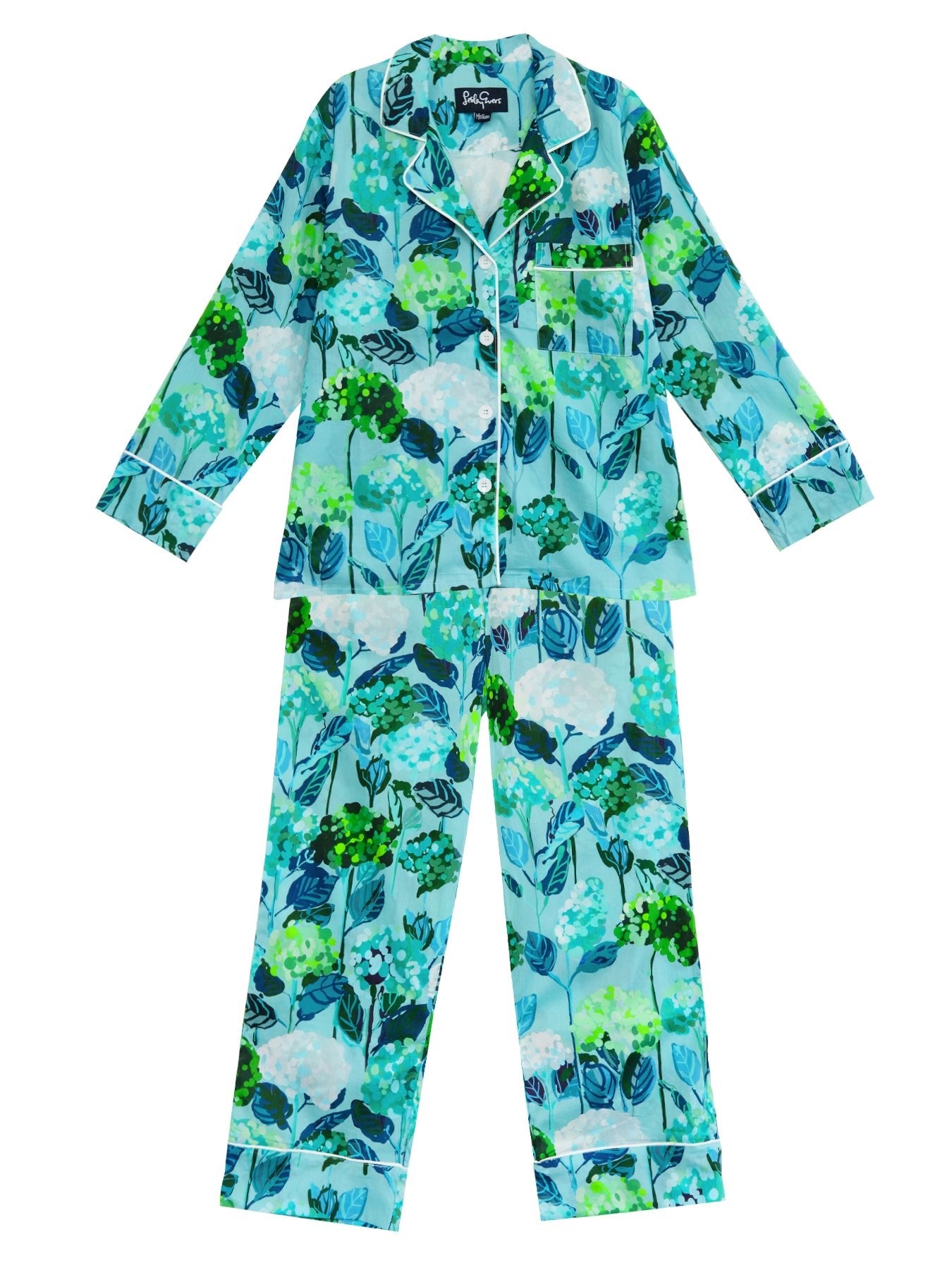 JOSEPHINE Blue Hydrangeas - Lesley Evers-Blue-cotton PJs-floral pajamas