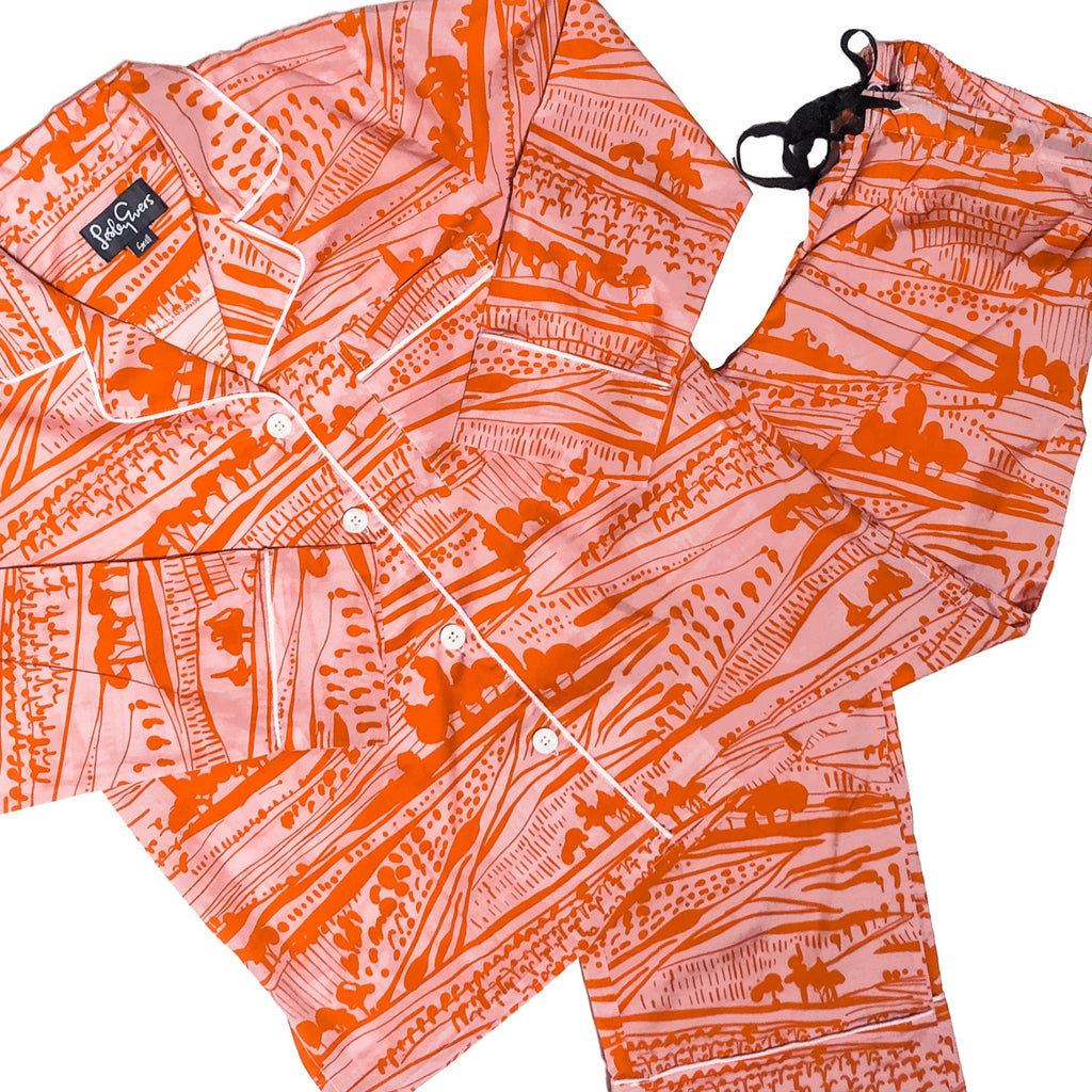 JOSEPHINE Pink/Orange Farmland - Lesley Evers-cotton PJs-floral pajamas-lounge