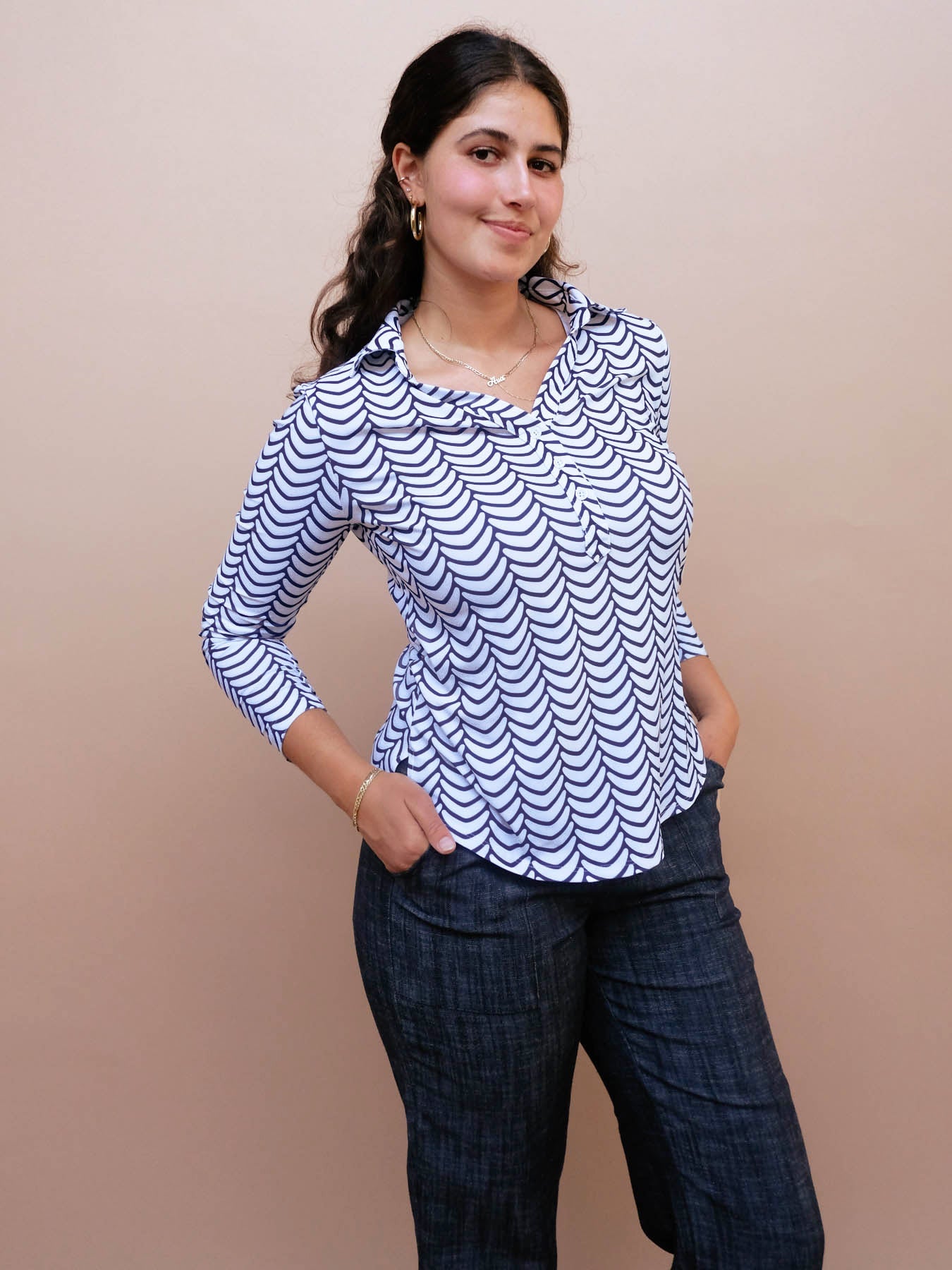 KATE henley top Navy Scoops - Lesley Evers-Shop-Shop/All Products-Shop/Dresses