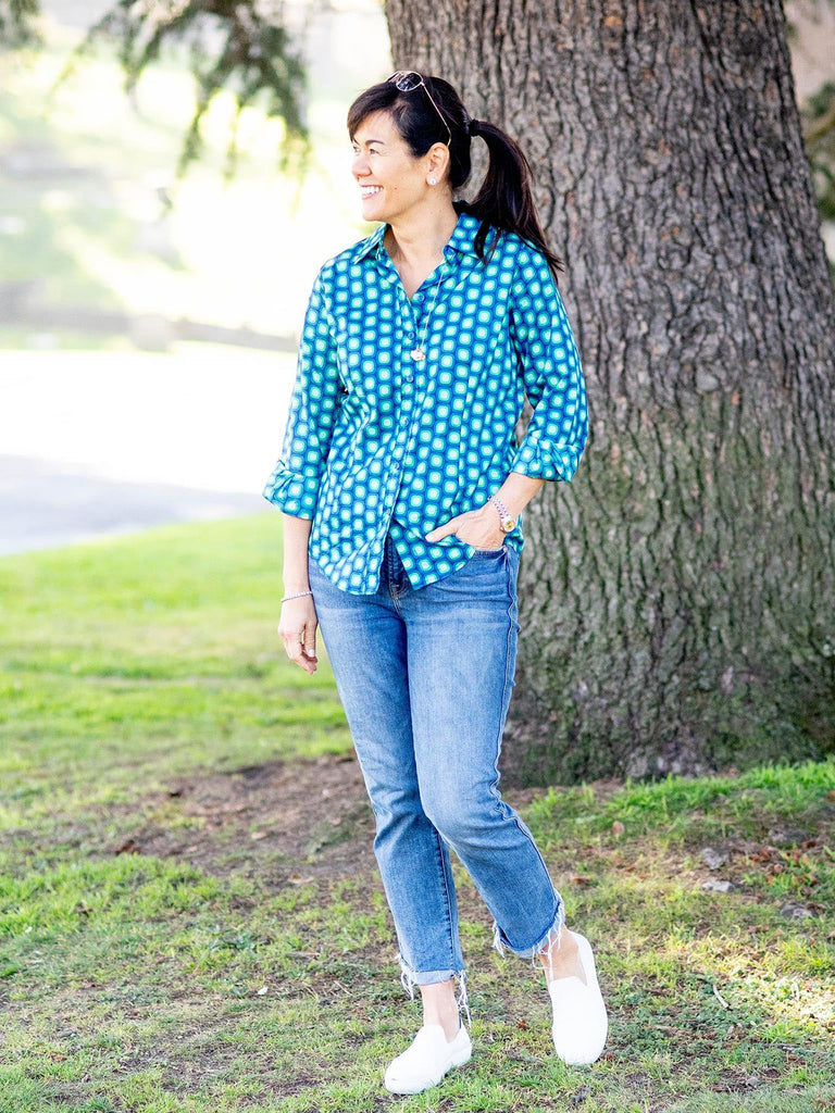 KATHRYN blouse Navy Dots - Lesley Evers-Shop-Shop/All Products-Shop/New Arrivals