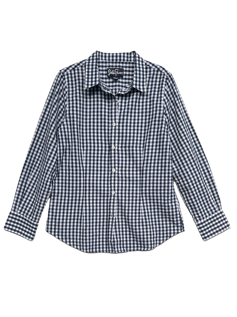KATHRYN blouse Navy Gingham - Lesley Evers-blouse-Gingham-gingham shirt