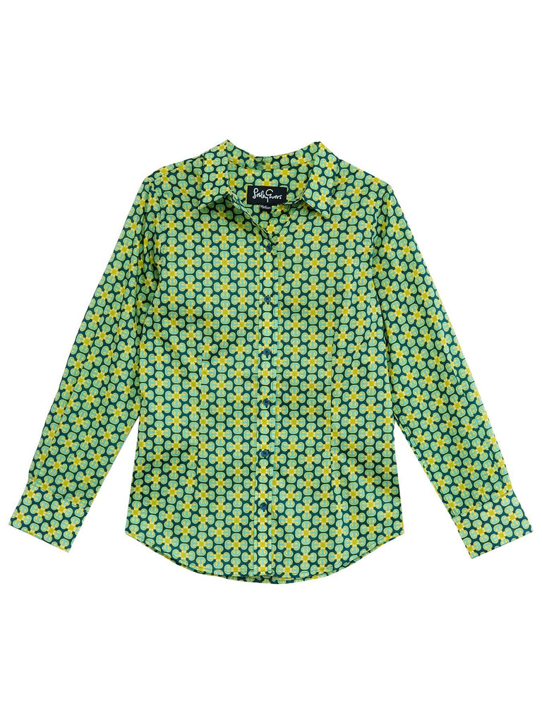 KATHRYN blouse Navy Loop Tile - Lesley Evers-Green-Navy-Shop