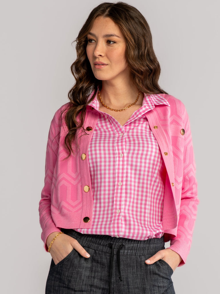 KATHRYN blouse Pink Gingham - Lesley Evers-blouse-garden oasis pink 1-Gingham
