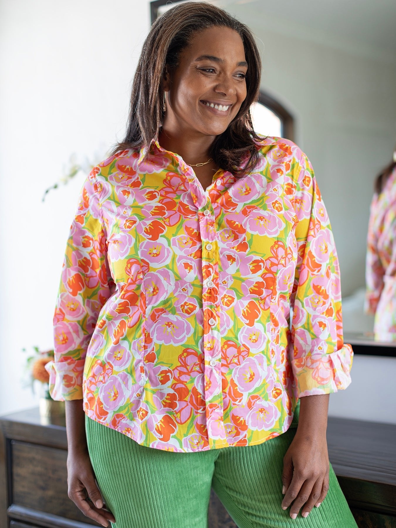 KATHRYN blouse Pink Tulips - Lesley Evers-kathryn-Pink-pink blouse