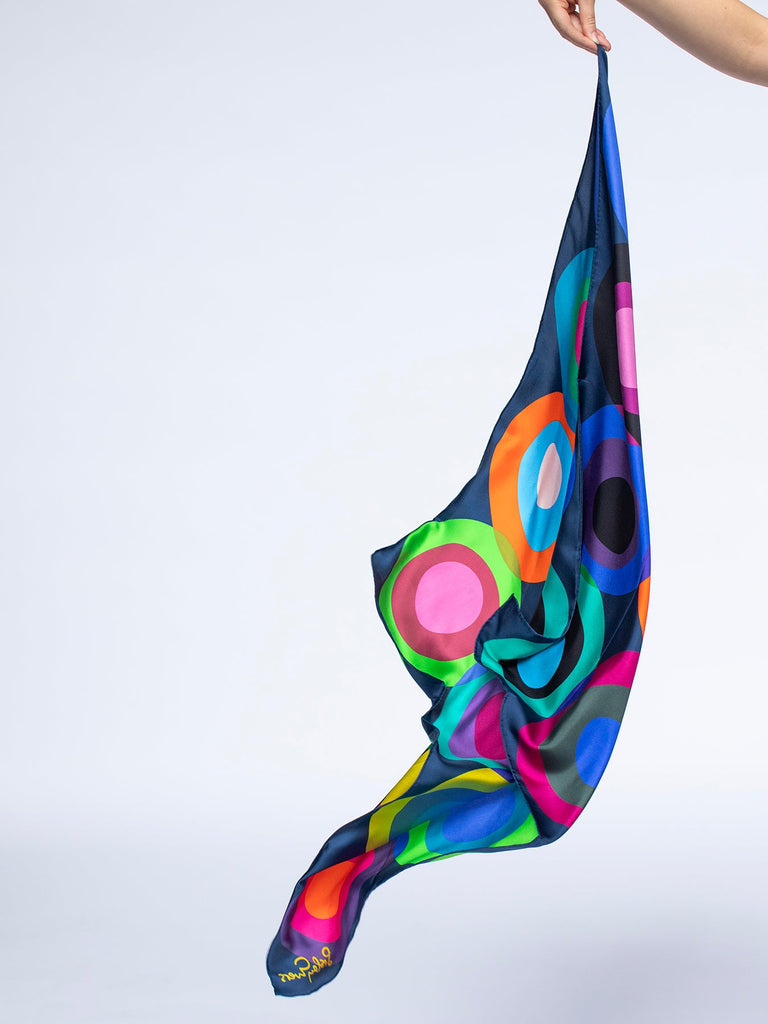 LILLIAN silk twill scarf Circles Navy - Lesley Evers-Accessories-BF200-esmeralda