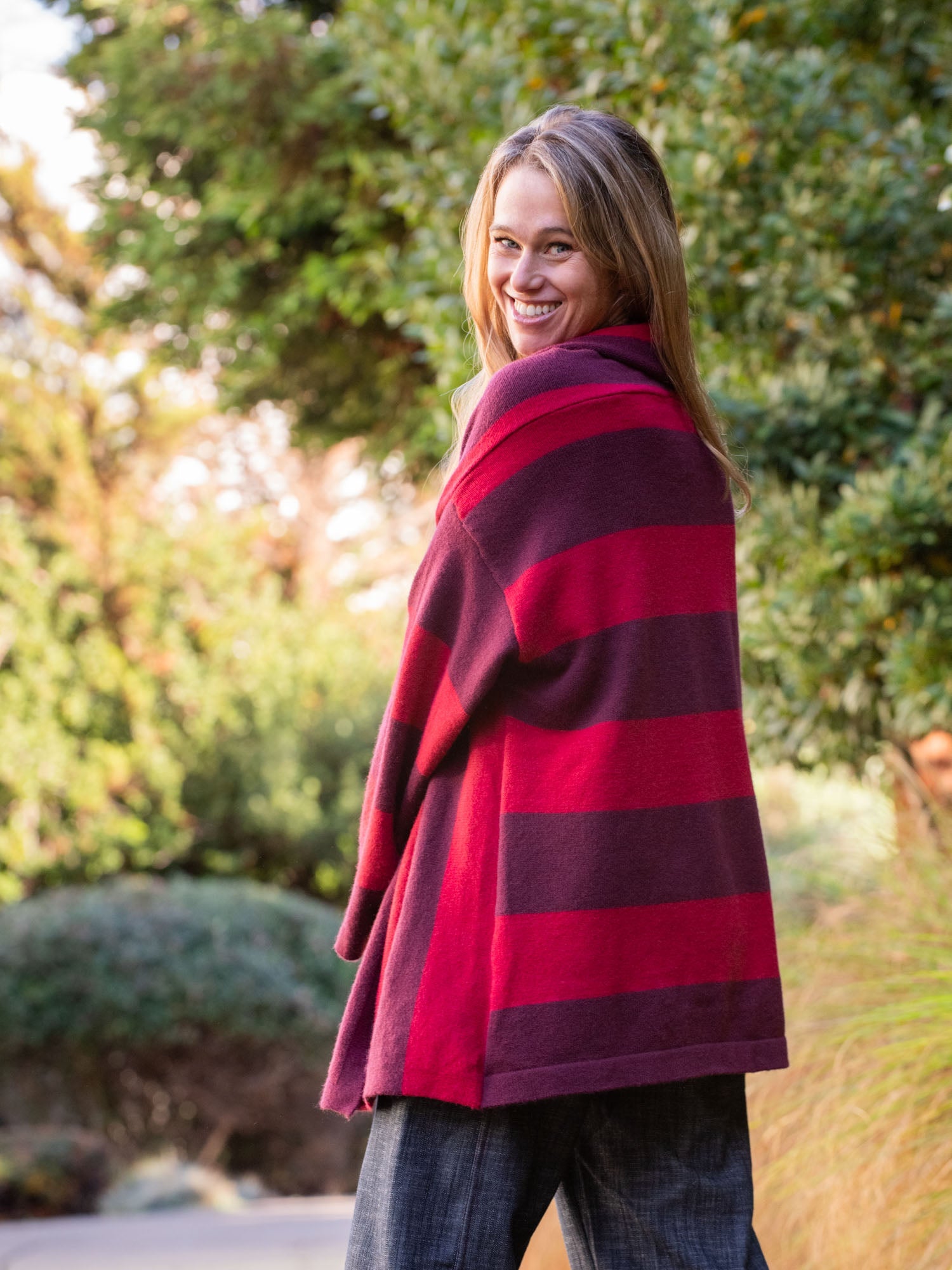 MAY cardigan Burgundy Stripe - Lesley Evers-cardigan-knit-Sweater