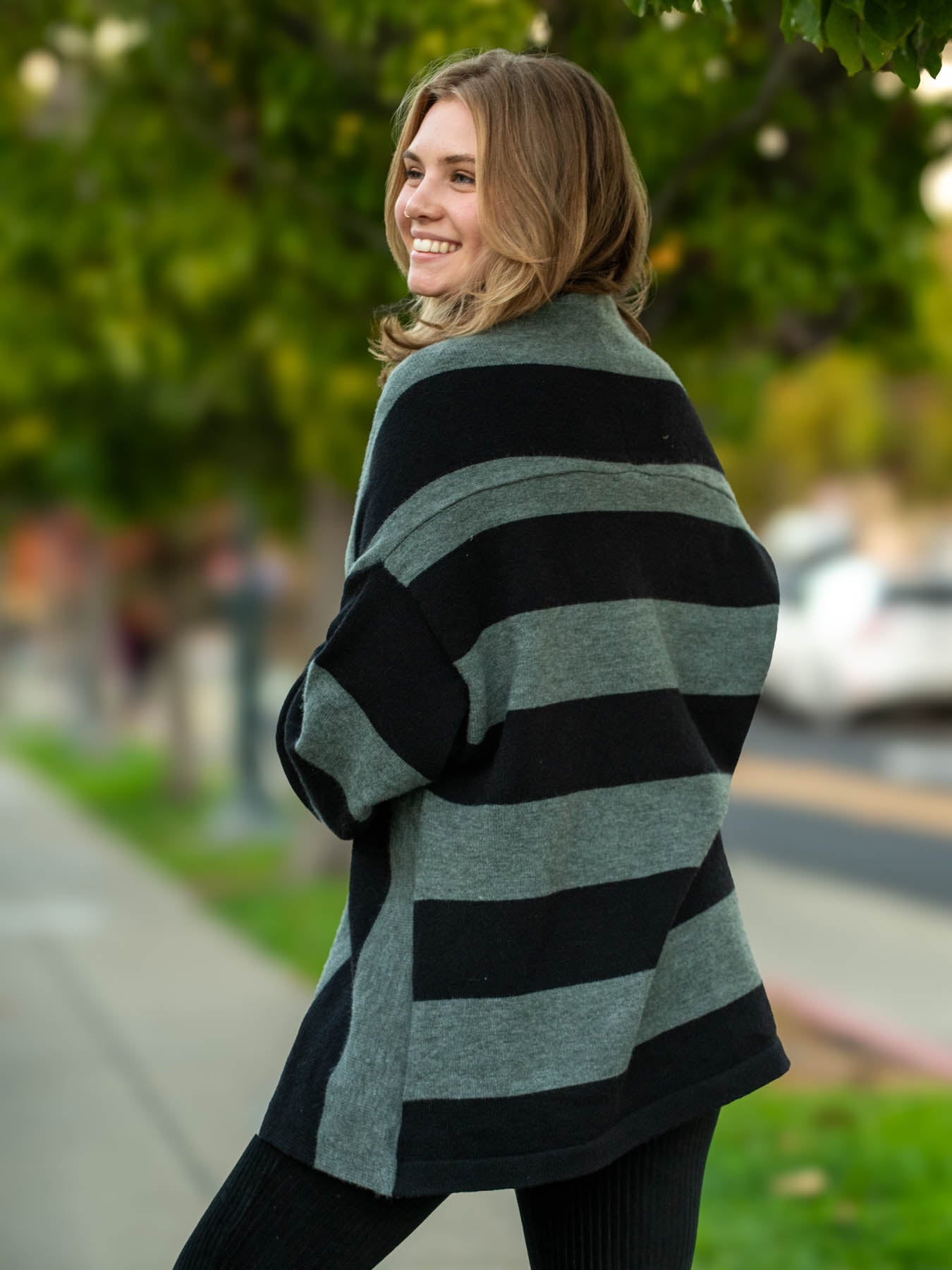 MAY cardigan Grey and Black Stripe - Lesley Evers-cardigan-knit-Sweater