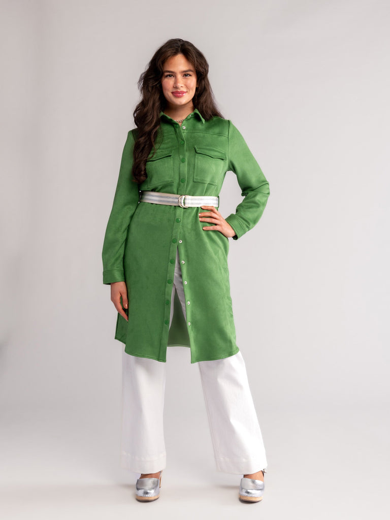 MAYA shirtdress Green Faux Suede - Lesley Evers-Best Seller-collared dress-Dress
