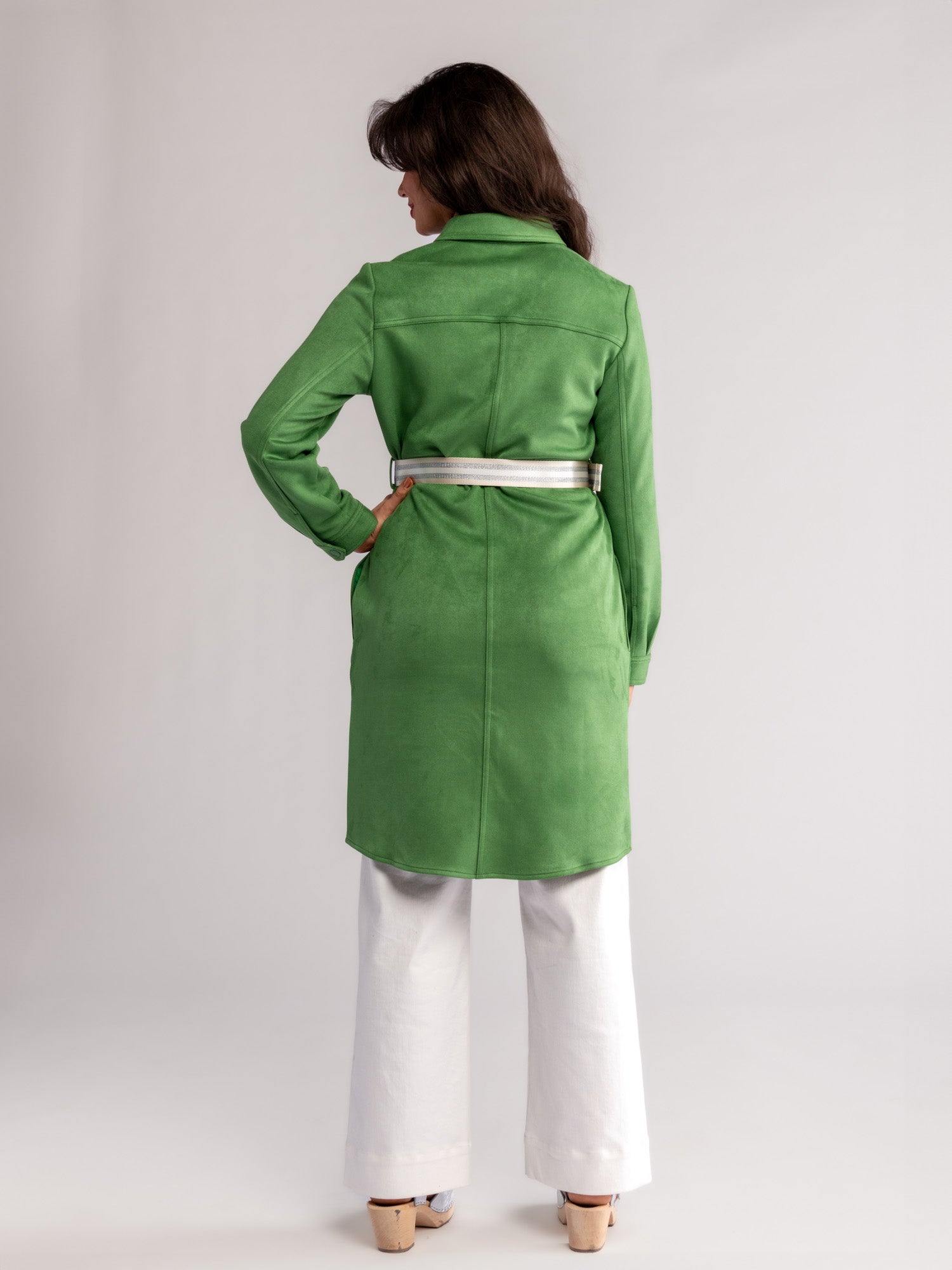 MAYA shirtdress Green Faux Suede - Lesley Evers-Best Seller-collared dress-Dress