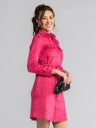 MAYA shirtdress Magenta Faux Suede - Lesley Evers-Best Seller-bright-collared dress