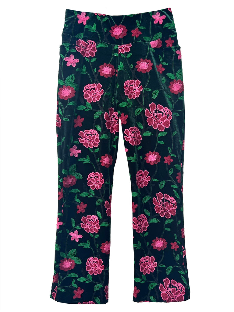 MILLY pant Embroidered Velvet Pink Rose - Lesley Evers-Black-Bottoms-Pants