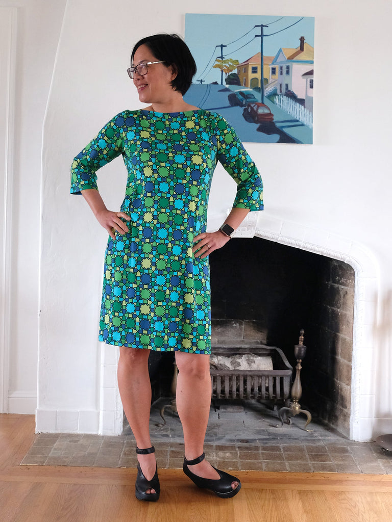 MINDY dress Stained Glass Green - Lesley Evers-Green-Green Dress-Navy