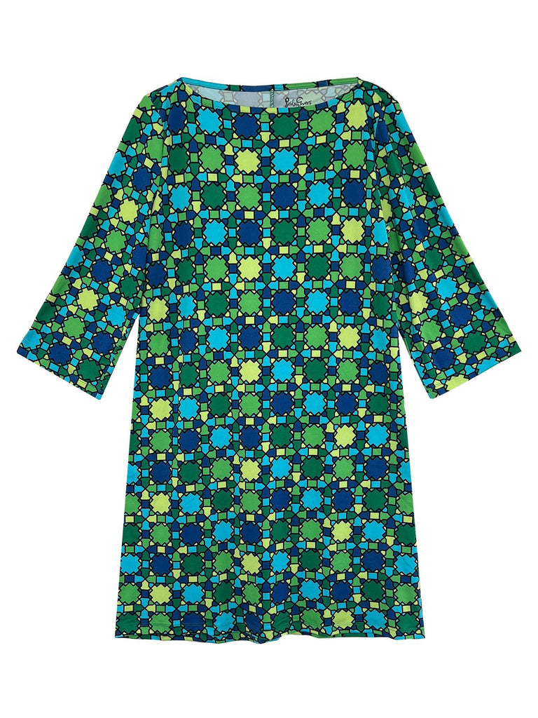 MINDY dress Stained Glass Green - Lesley Evers-Green-Green Dress-Navy