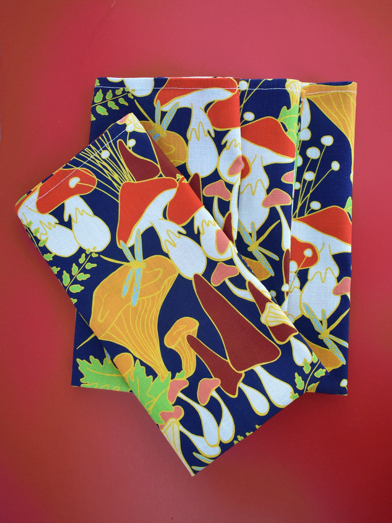 NAPKINS SET of 4 Mushrooms Navy - Lesley Evers-23-HG300-W1-Giftable-gifts under $50