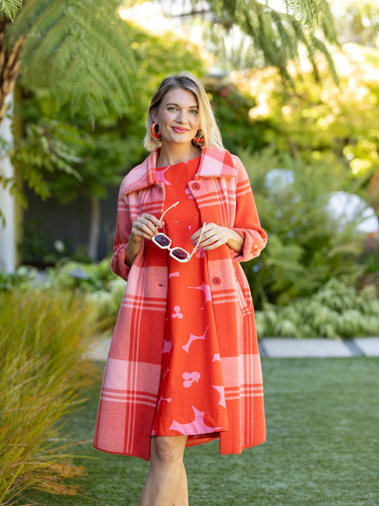 NATALIE coat Strawberry Pink Plaid - Lesley Evers-Best Seller-coat-gifts under $150