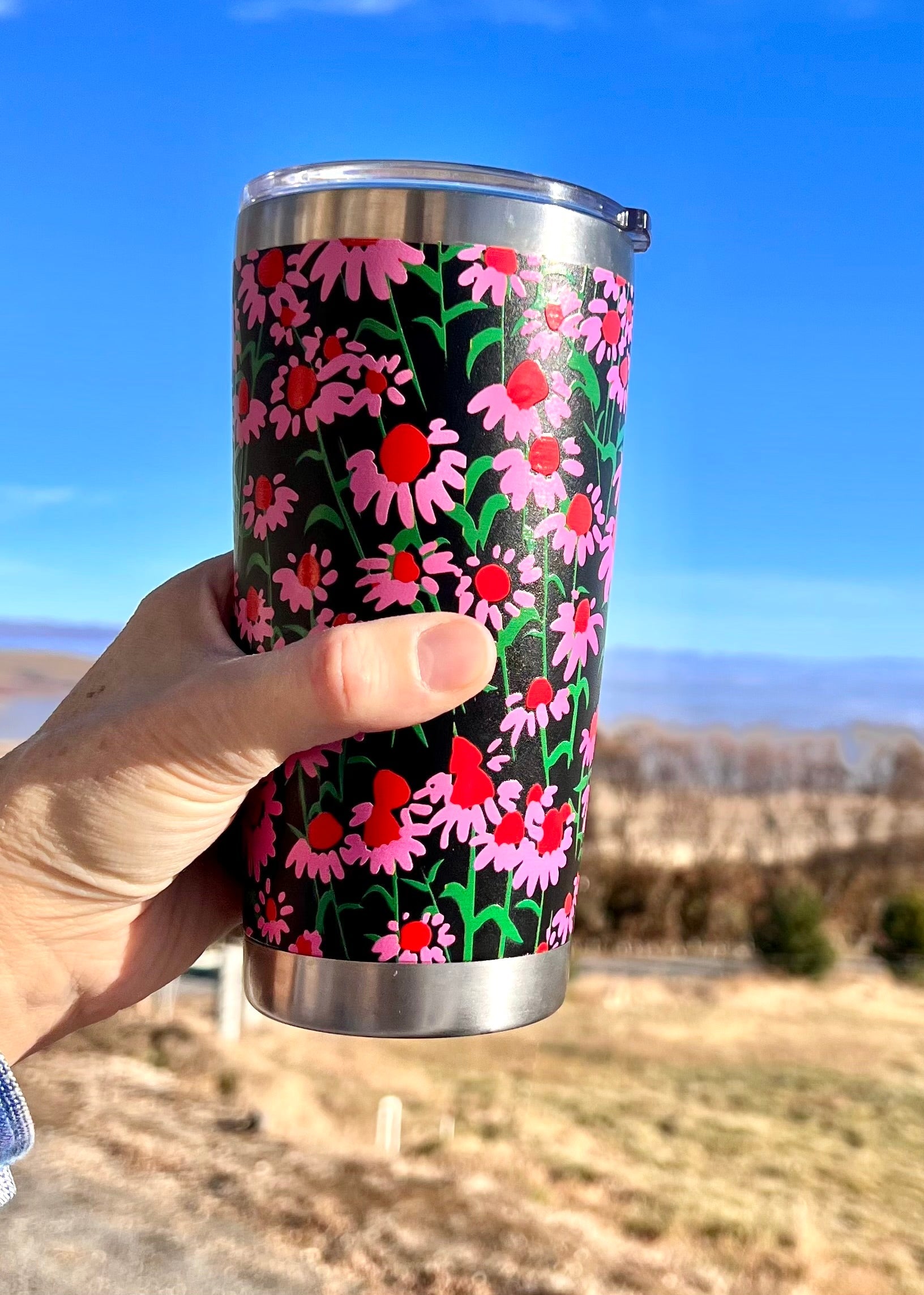 Pink Echinacea 20oz travel tumbler - Lesley Evers-coffee cup-coffee mug-coffee to go cup