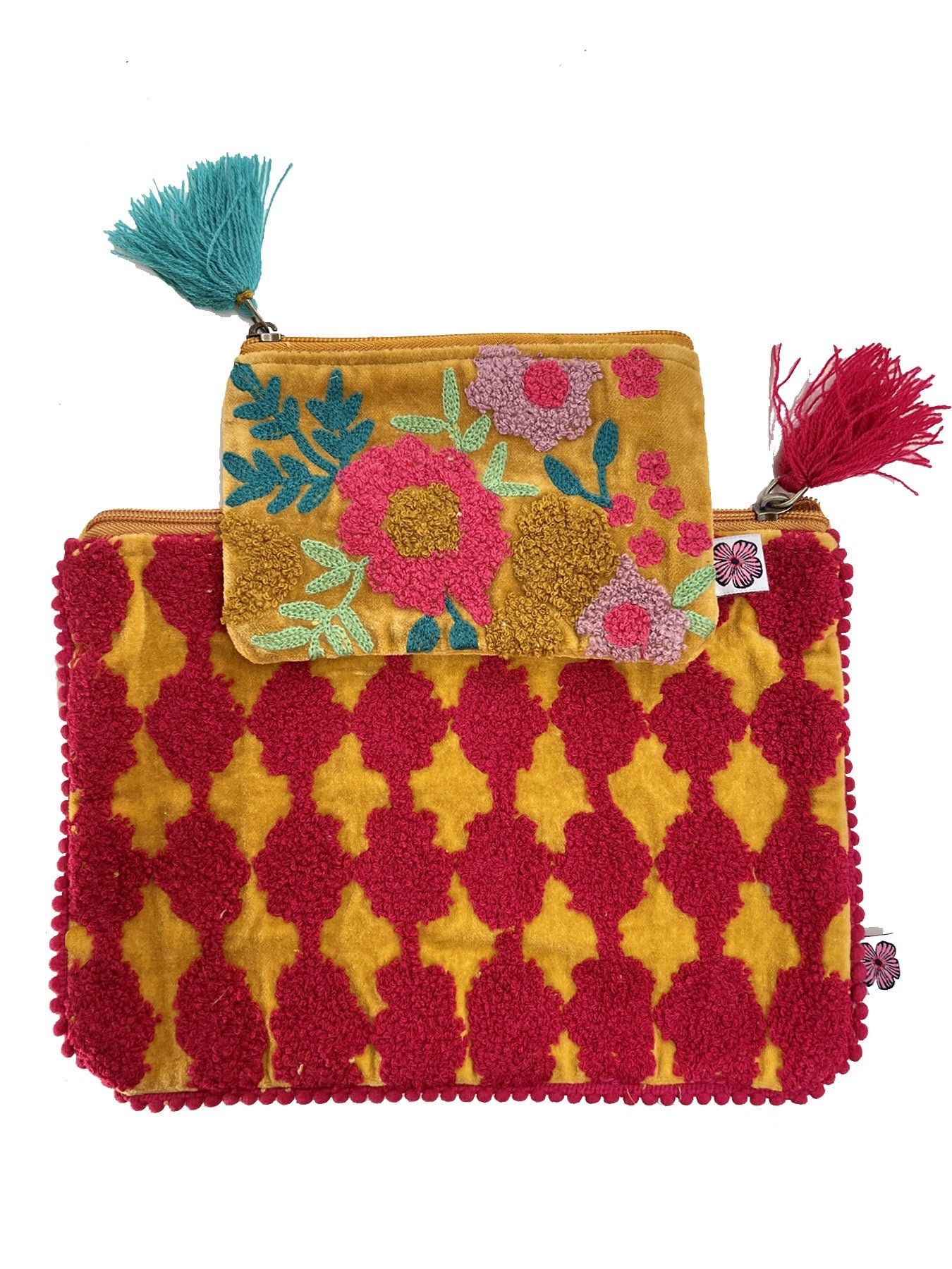 Pink Flower velvet pouch SET - Lesley Evers-Shop-Shop/All Products-Shop/Scarves