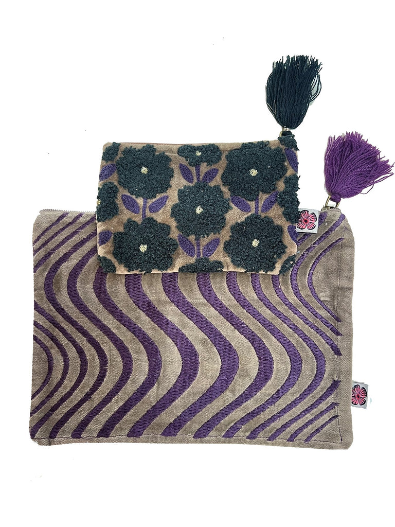 Purple Flower velvet pouch SET - Lesley Evers-Shop-Shop/All Products-Shop/Scarves