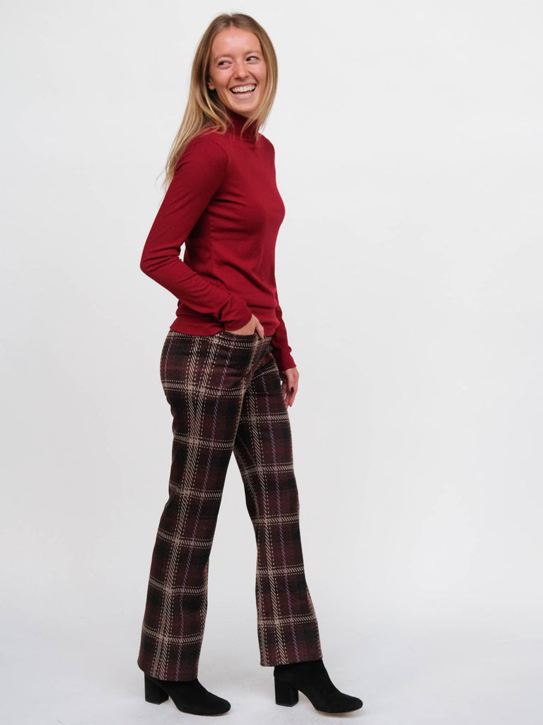 SARAH pant Brown plaid Knit - Lesley Evers-Bottoms-Pants-Shop