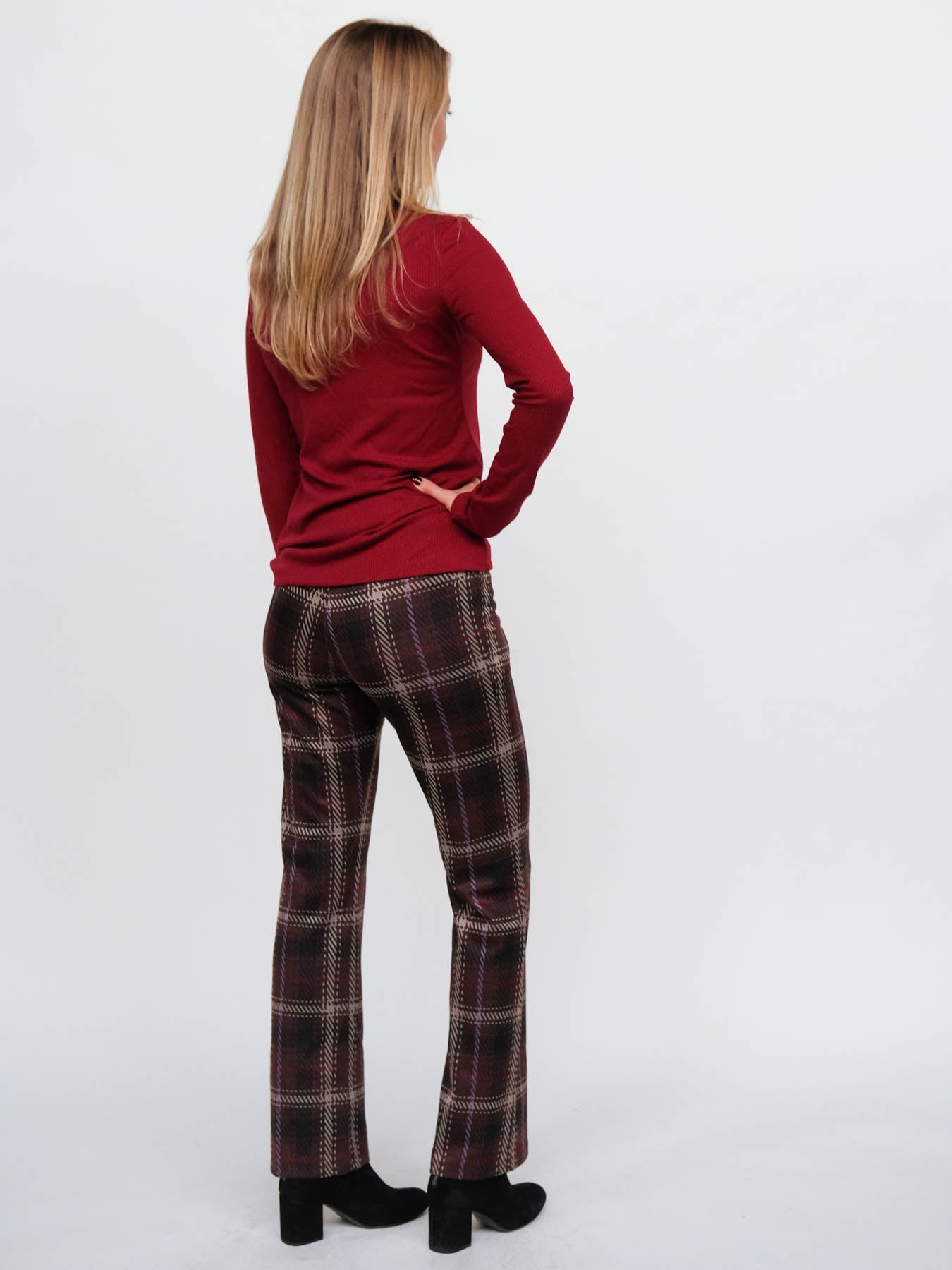 SARAH pant Brown plaid Knit - Lesley Evers-Bottoms-Pants-Shop