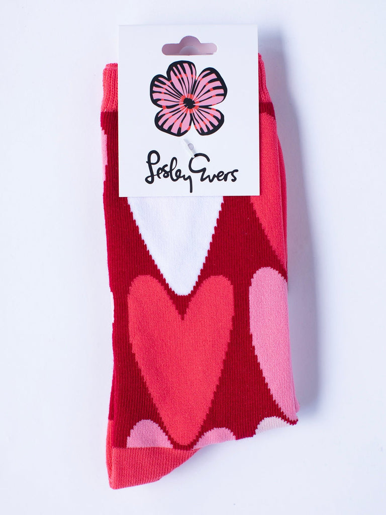SOCKS Hearts Pink - Lesley Evers-colorful socks-crew socks-fun socks