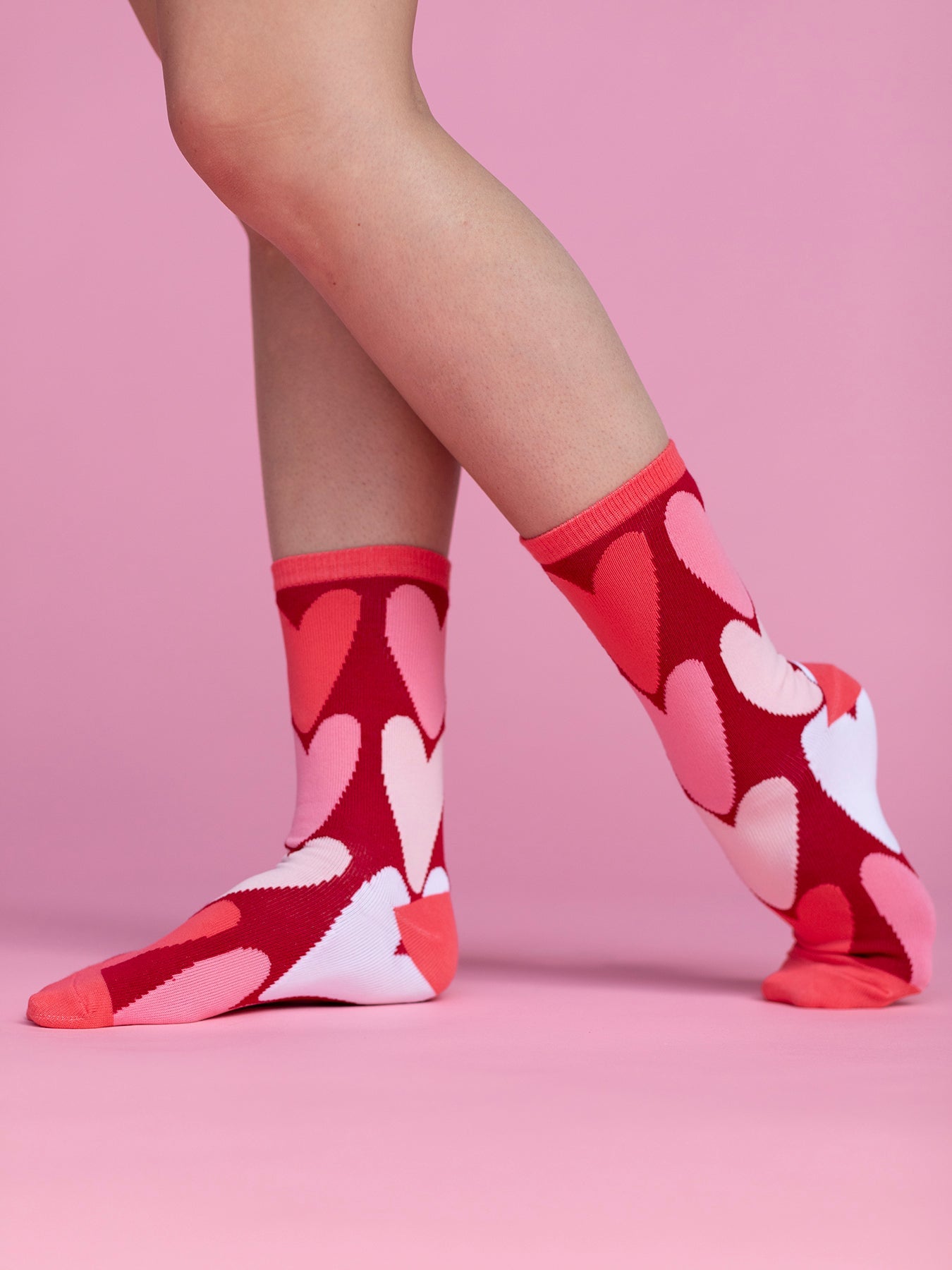 Womens Pink 7pk Heart Pattern Trainer Socks