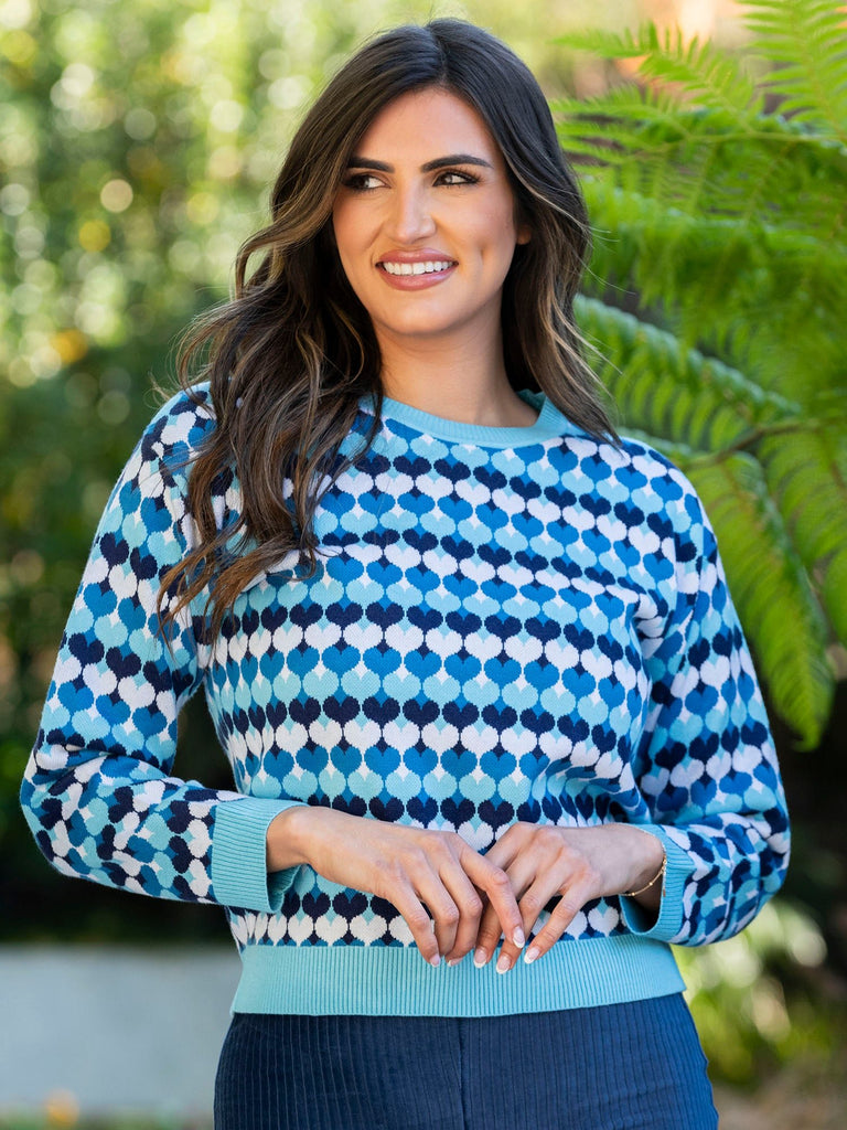 SYLVIE sweater Blue Hearts - Lesley Evers-hearts-Shop-Shop/All Products