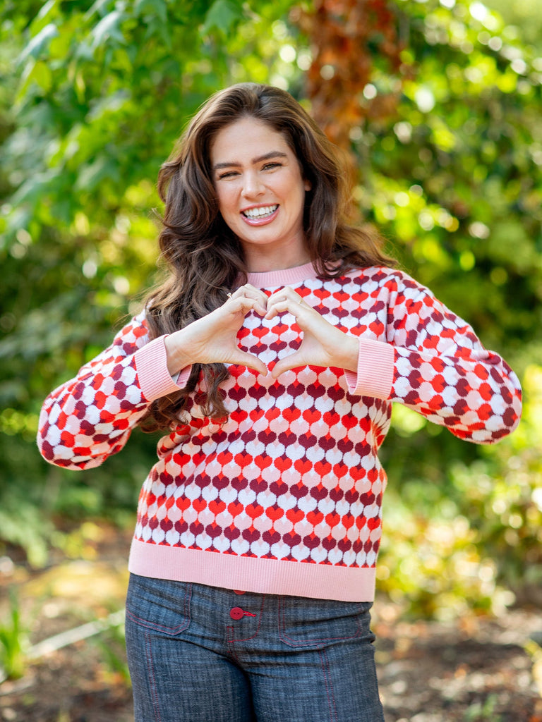 SYLVIE sweater Pink Hearts - Lesley Evers-hearts-Shop-Shop/All Products