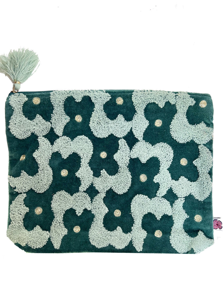 Teal Geo Flower large pouch - Lesley Evers-Accessories-Shop-Shop/All Products