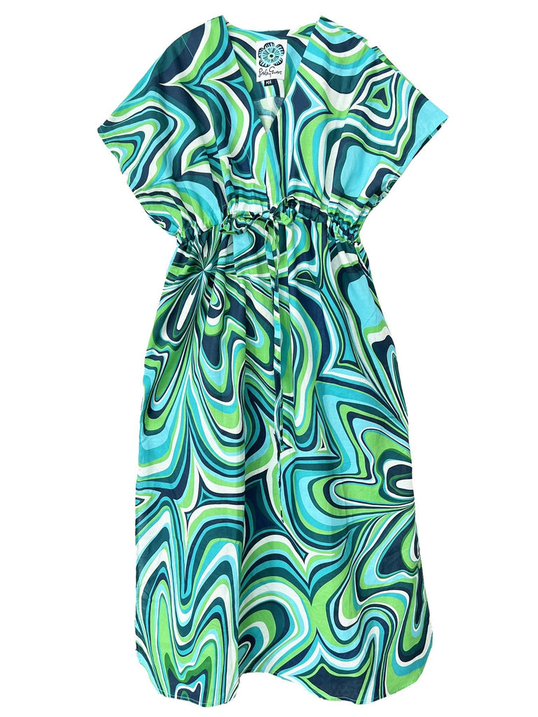 TEGAN caftan Pinwheel Blue & Green - Lesley Evers-Best Seller-caftan-Dress