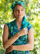 THEA scarf Lines Green - Lesley Evers-Accessories-cotton silk-gifts under $75