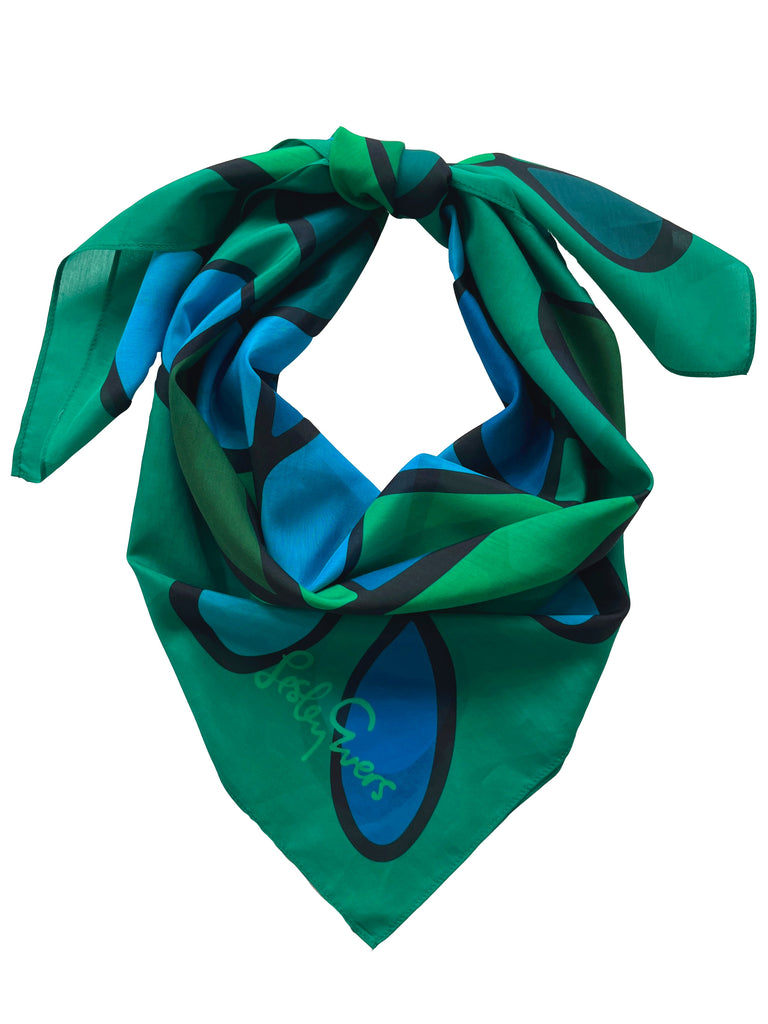THEA scarf Lines Green - Lesley Evers-Accessories-cotton silk-scarf