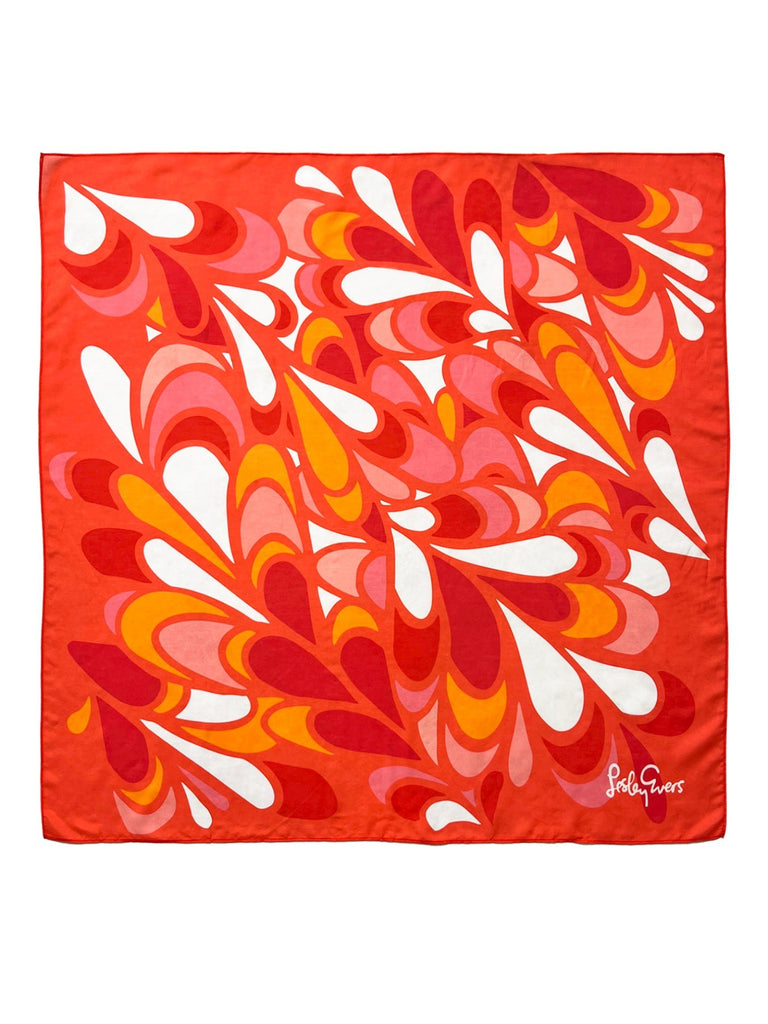 THEA scarf Plumes Coral - Lesley Evers-Accessories-cotton silk-scarf